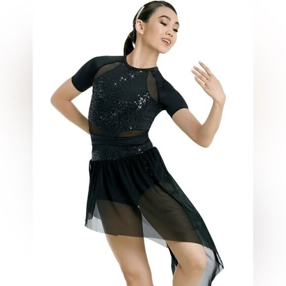 weissman dance costume 11064 Black Sequin Dress Large - Picture 1 of 10
